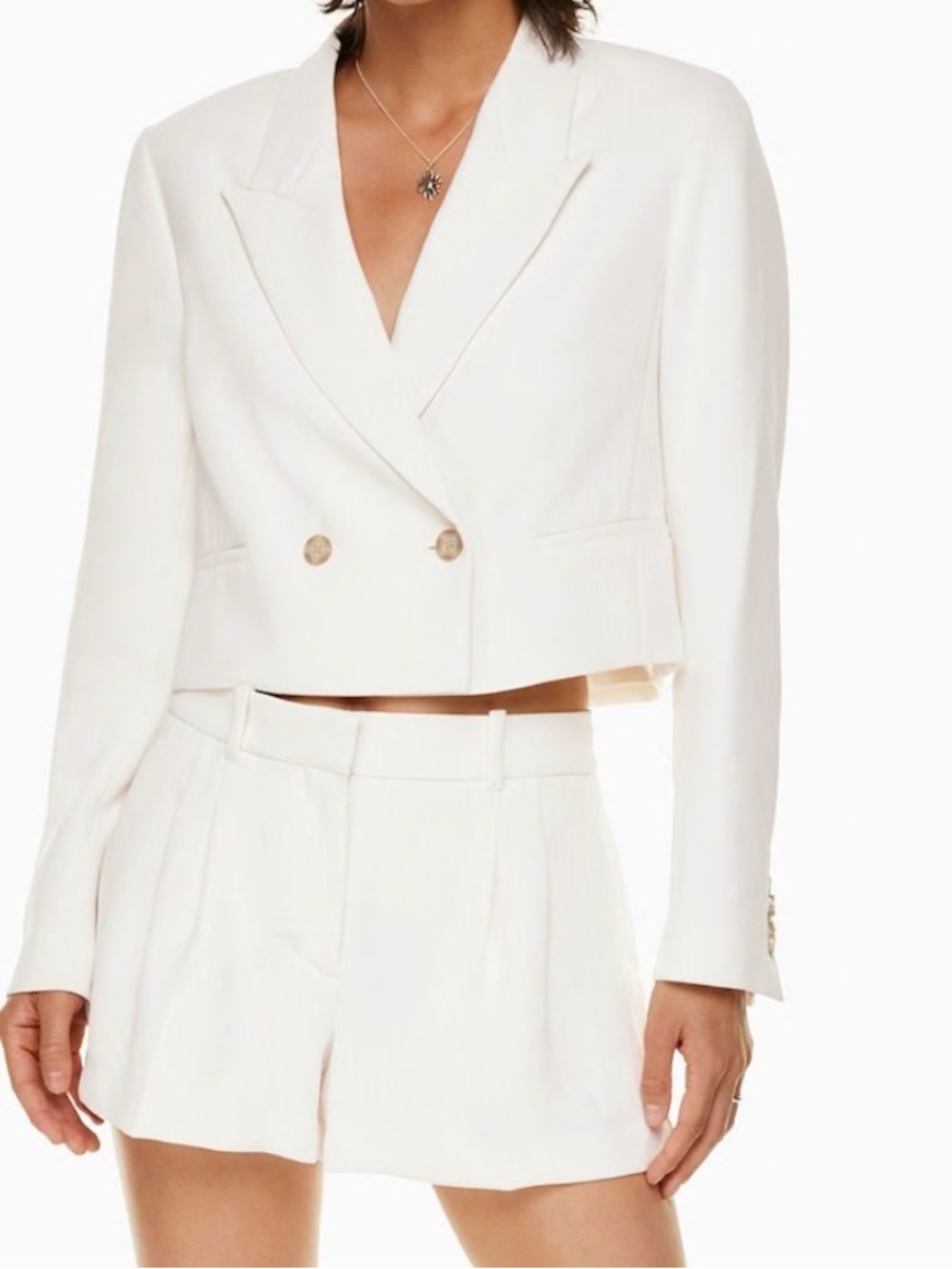 Wilfred Cropped Double-Breasted Blazer in Off-White